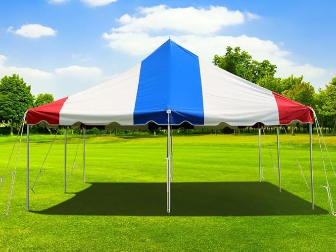 Party Tents Direct 20'x20' Weekender Canopy Pole Tent - Easy Up Canopy Tent with 80 Person Capacity - Outdoor Canopies for Parties, Weddings, & Events (Red, White and Blue)