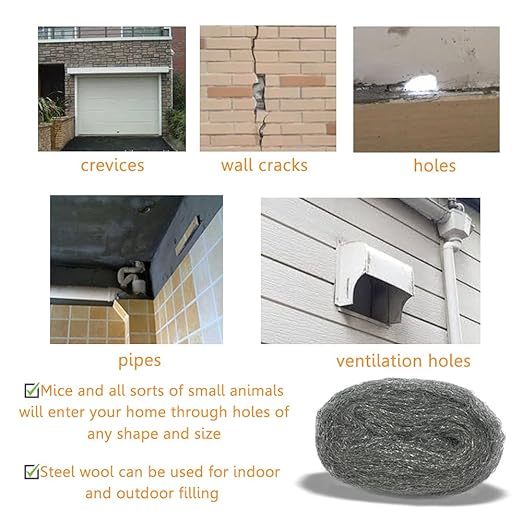 Steel Wool Fill Fabric DIY Kit, Steel Wool for Mice Control Away from Holes/Siding/Pipeline/Vents in House, Hardware Cloth Coarse Wire Wool Hardware Cloth, 3 Pack × 10FT
