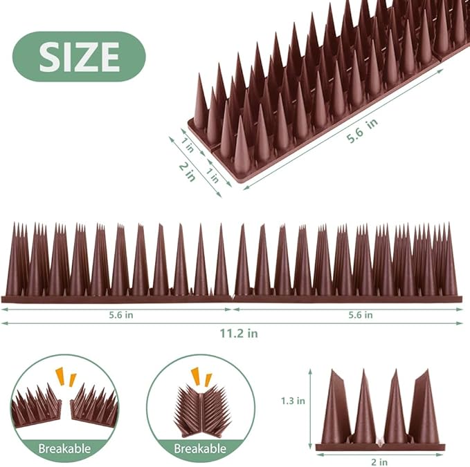 Bird Spikes, 20 Packs Bird Deterrent, Raccoon and Squirrel Deterrent, for Outdoor Repelling Birds and Reptiles, Squirrel Spikes for Fences and Roofs to Keep Birds Away(Brown)