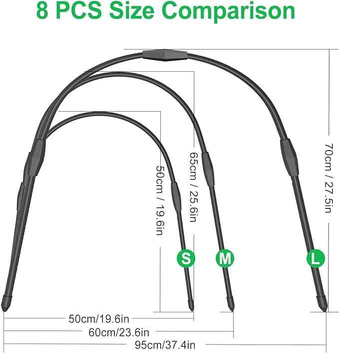 FOTMISHU 8pcs Garden Hoops for Raised Beds, 23.6" x 25.6“ Greenhouse Hoops for Cover Garden Netting, Rust-Free Garden Tunnel, Reuseable Gardening Supplies for Plants (8pcs M- 23.6" x 25.6“)
