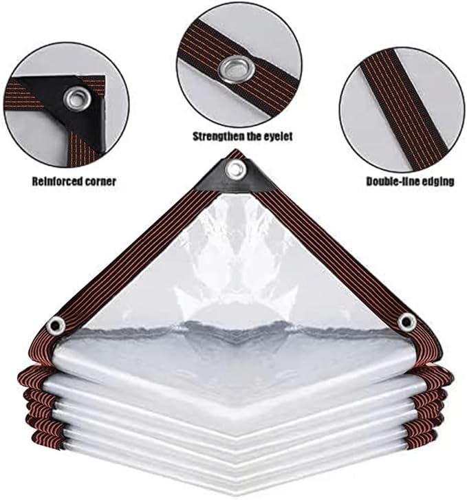 Clear Tarps with Grommets, 7x8FT with 1 Rolls Ropes Anti Tear Waterproof Tarps for Outdoors Clear Plant Covers for Covering Firewood Piles Patio Furniture Dog or Chicken Coops