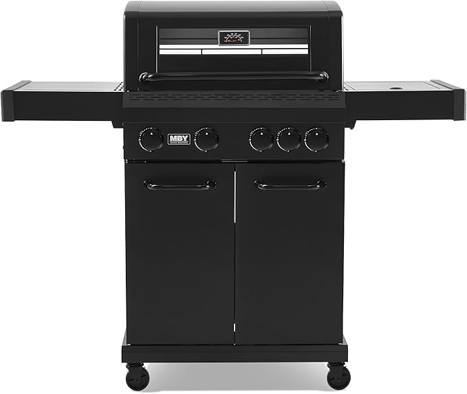 MBY 4-Burner Propane Gas Grill, 50,000 BTU Heavy Duty Outdoor BBQ Grill with Side Burner, Cast Iron Cooking Grates & Griddle for Backyard Barbecue
