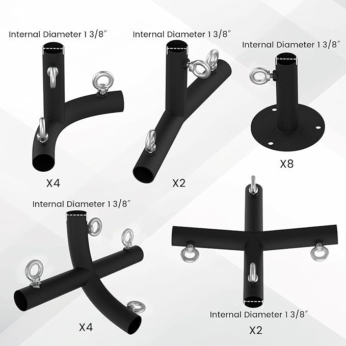 1 3/8'' Canopy Fittings for 8 Leg Carport Frame Parts, Black Canopy Pipe Fittings with Eye Bolts, Carport Frame Kit Low Peak Connectors with 156 Degree Angle(20Pcs)