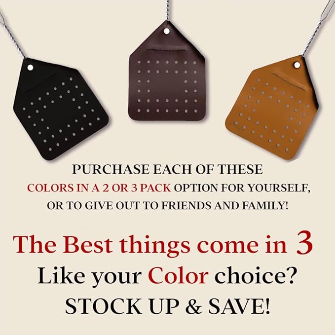Leather Fly Swatter Set (2 Pack) – 17” Amish-Made Fly Swat w/Real Leather Paddle – Fly Swatters Multi Pack w/Metal Handle – Bug Swatter, Mosquito Swatter, Wasp Swatter (Chocolate)