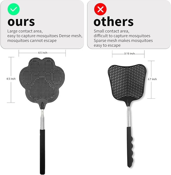Fly Swatter, Elescopic Fly Swatters, FlySwatter for Indoors with Stainless Steel Handle 1PCS