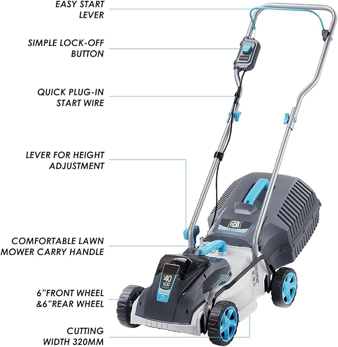 13“ Cordless Lawn Mower, 13 Inch Lightweight Lawn Mower, 40V Lithium-ion Lawnmower w/Brushless Motor, 5 Cutting Heights Adjustable -Low Noise 2 in 1 Push Mower with 2.0ah Battery & Charger