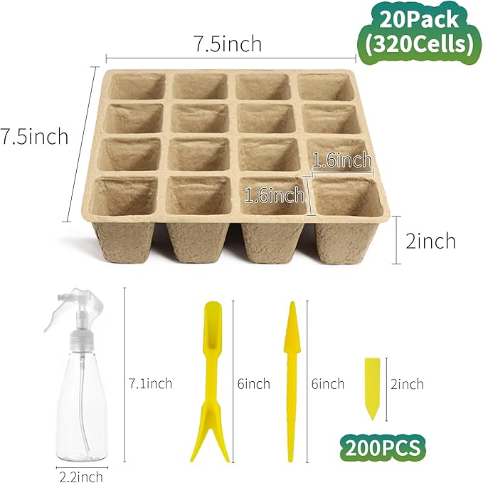 320Cells Seedling Start Trays,20 Pack Peat Pots Seedling Pots Biodegradable,Seedling Starter Kit,Organic Germination Plant Starter Trays