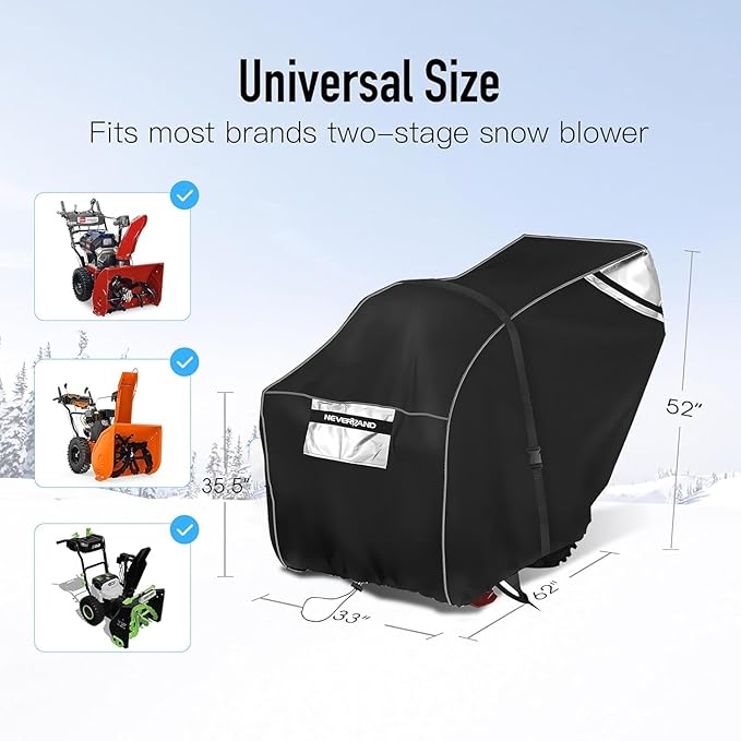 NEVERLAND Waterproof Snow Blower Cover - 600D Snowblower Covers Outdoor Heavy Duty, Snow Thrower Universal Size Fit 62''L x 33"W x 52"H, Compatible with EGO, Toro, Honda, Ariens and Craftsman