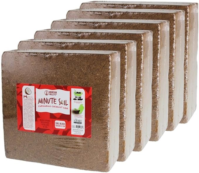 Minute Soil Bulk Coconut Coir Block 6-Pack β OMRI Listed for Organic Use β 72 lb Compressed Soil Expands with Water β Organic Grow Medium for Gardens & Farms