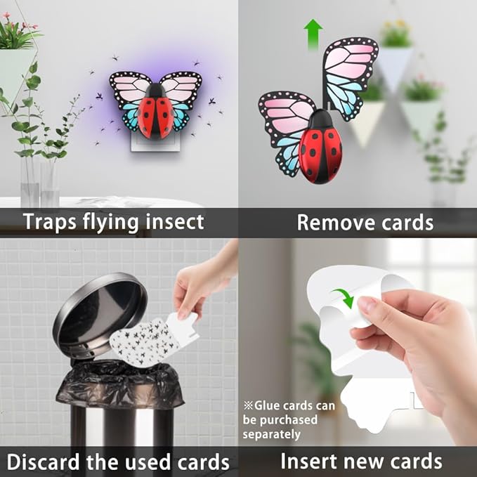 Flying Insect Trap Indoor Refills, Light Fly Trap Captures Flies, Fruit Flies, Gnats, Moths, Mosquito and Other Flying Houseflies,10 Glue Cards - No Plug in Mosquito Trap