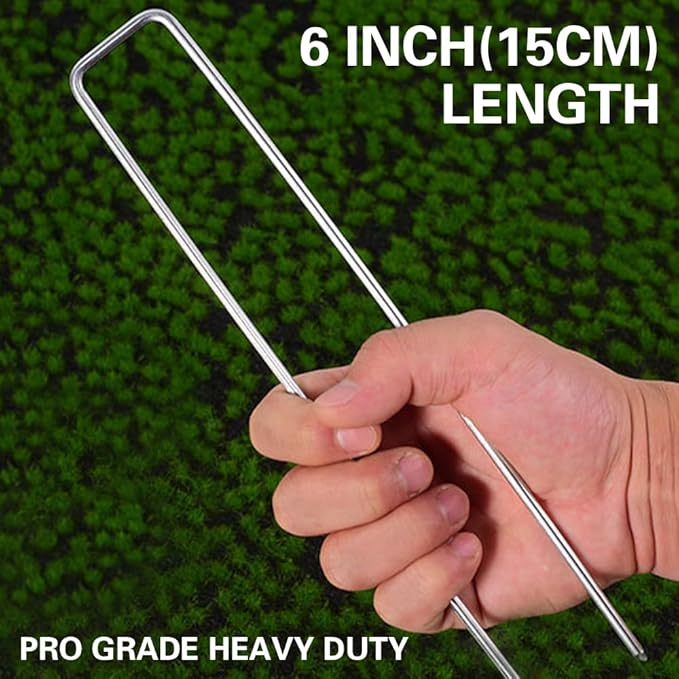 Bakulyor 150Pcs Landscape Staples + 150Pcs Gasket, 6 Inch Garden Stakes Staples 11 Gauge U Shaped Galvanized Lawn Landscape Pins, Heavy Duty Yard Ground Pin for Weed Barrier Sod Fabric Decorations