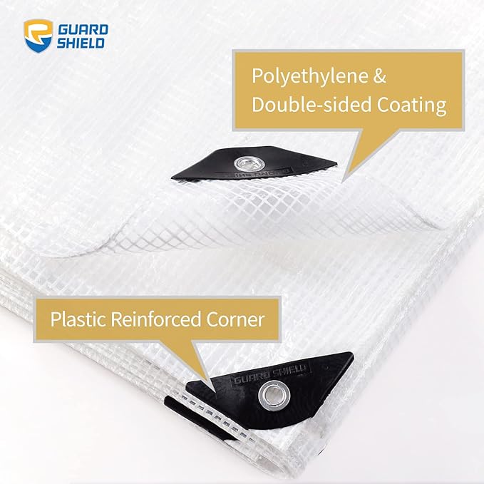 GUARD SHIELD Clear White Tarp Heavy Duty 8x10 Feet Waterproof for Greenhouse Outdoor Garden Poly Cover UV Resistant 3x3 Weave 10mil