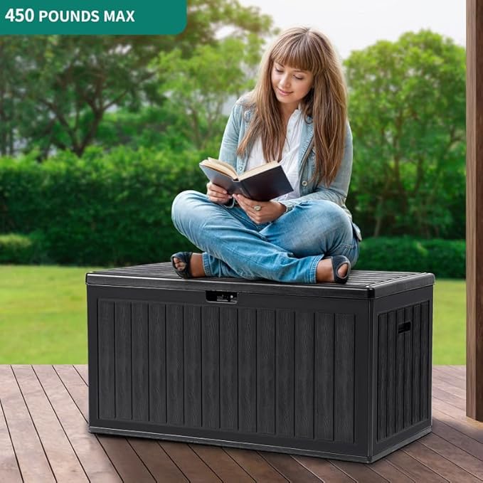 YITAHOME 90 Gallon Large Deck Box, Double-Wall Resin Outdoor Storage Boxes, Deck Storage for Patio Furniture, Cushions, Pool Float, Garden Tools, Lockable & Waterproof (Black)