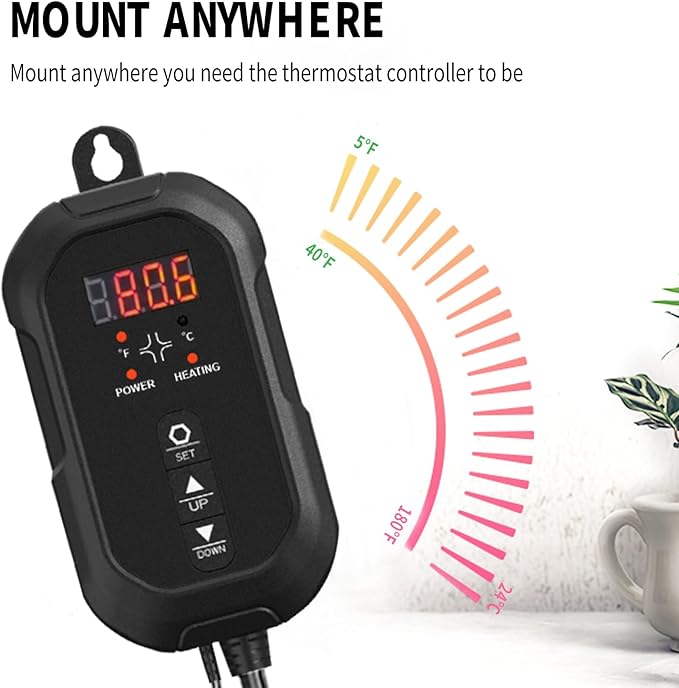 Digital Thermostat Controller 40-108℉ 8.3A 1000W,Thermostat Controller for Seed Germination, Reptiles and Brewing Breeding Incubation Greenhouse (Thermostat)