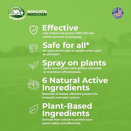 Mosquito Magician Ready to Use Hose Sprayer - Holds 32 Fl Oz of Liquid - Refillable - Kills Mosquitoes, Fleas, and Fire Ants - for Yards, Lawns, Patios - with Essential Oils - Mint