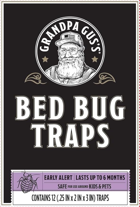 Grandpa Gus's Bed Bug Glue Traps for Home & Travel, Early Detection, Lasts up to 6 Months, Small & Discreet Patented Crush-Proof Design (Pack of 12)