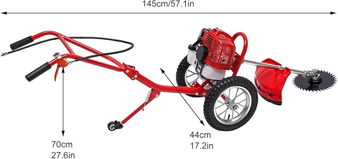 49CC 2-Stroke Gas Powered Hand Push Lawn Mower, Gasoline Lawn Mower Walk-Behind Push Grass Trimmer Brush Cutter Push Mower Weeding Machine w/Single-Cylinder Air-Cooled for Home Garden Yard 7000r/min