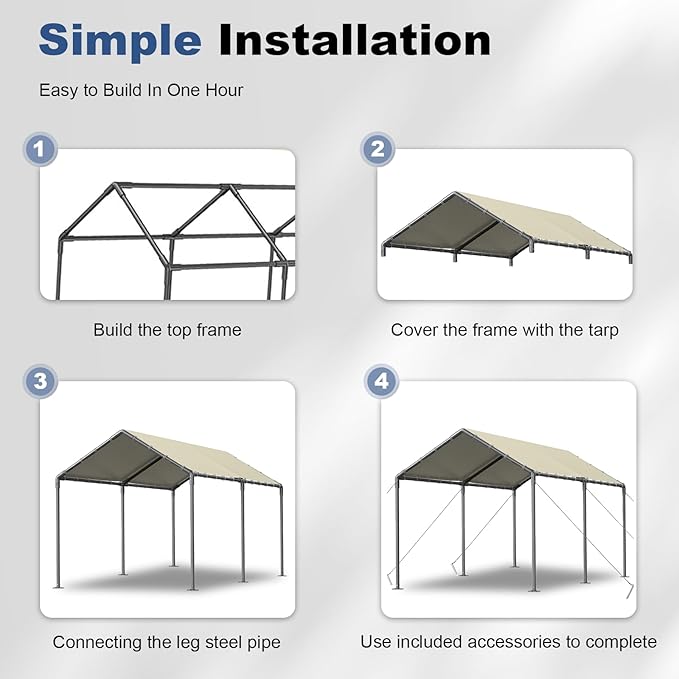 Carport 10x20ft Heavy Duty Car Tent, Portable Garage, Car Shelter, All-Season Tarp Tent for Car, Party,Beige