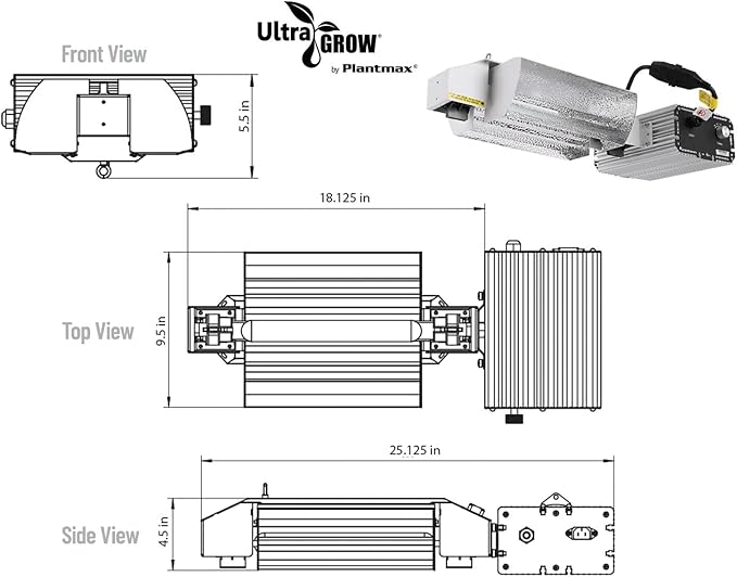 UltraGrow – Classic 1000W DE Double Ended HID Grow Light System with HID Bulb, Dimmable Ballast for Indoor Growing (Classic Open Reflector & HPS)