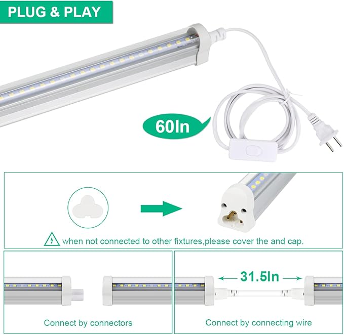 T5 Grow Lights 5000K Full Spectrum,1.4FT (8pcs x 10 Watts) Plant Growing Lamp,End-to-End Connectable Led Light Strips for Indoor Plants Succulents Flowers Growing