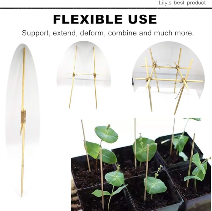 HOPELF 50 Pack 8" Bamboo Plant Stakes for Wood Garden Sticks,Wooden Indoor Gardening Floral Plant Support ,Potted Plants,Crafts, More Size Choices 8"/12"/16"