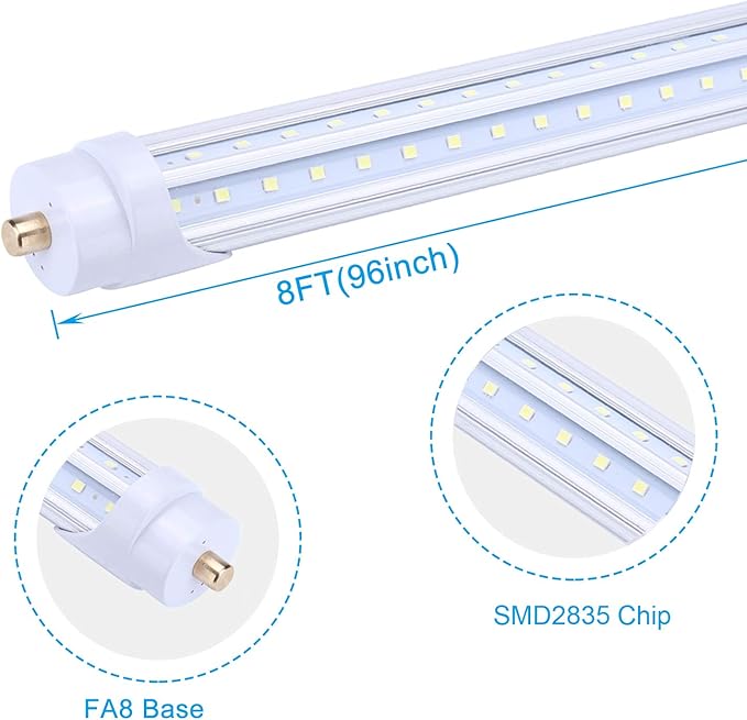 65W T8 V Shaped 8FT LED Tube Light 270 Angle, Single Pin FA8 Base 7800LM 6000K Cool White, 8 Foot Double Side (150W LED Fluorescent Bulbs Replacement),Dual-Ended Power AC 85-277V 12 Pack