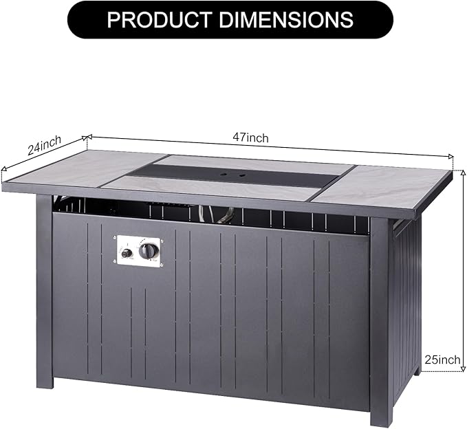 47" Propane Fire Pit Table with Real Ceramic Tabletop, 50000 BTU Gas Firepit Table with Lid & Glass Rock, Outdoor Fire Pit for Dining or Party, Firepit for Outside, Patio