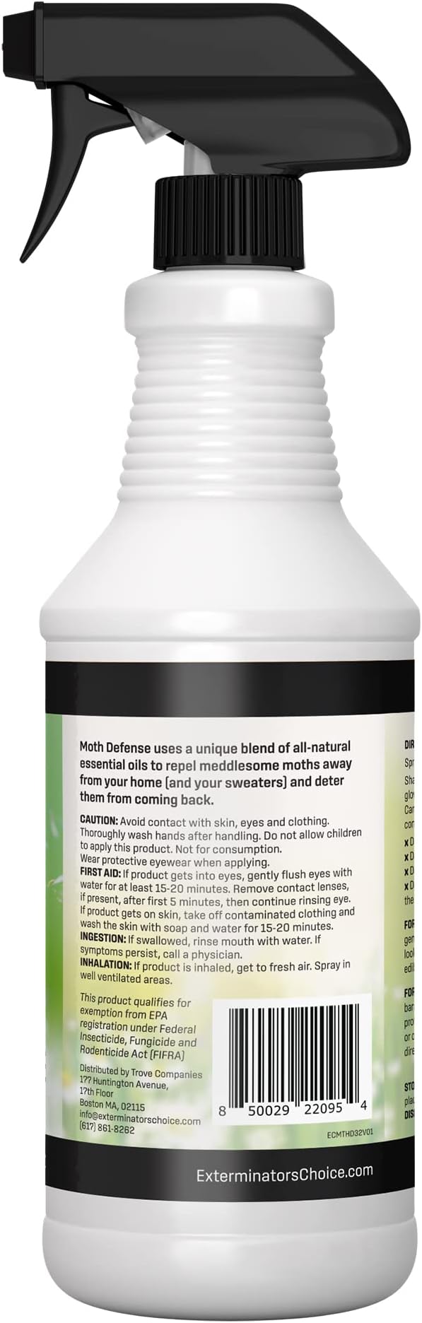 Exterminators Choice Moth Defense Spray - 32 fl oz - Natural Lemongrass & Citronella - Moth Spray - Safe Around Kids & Pets