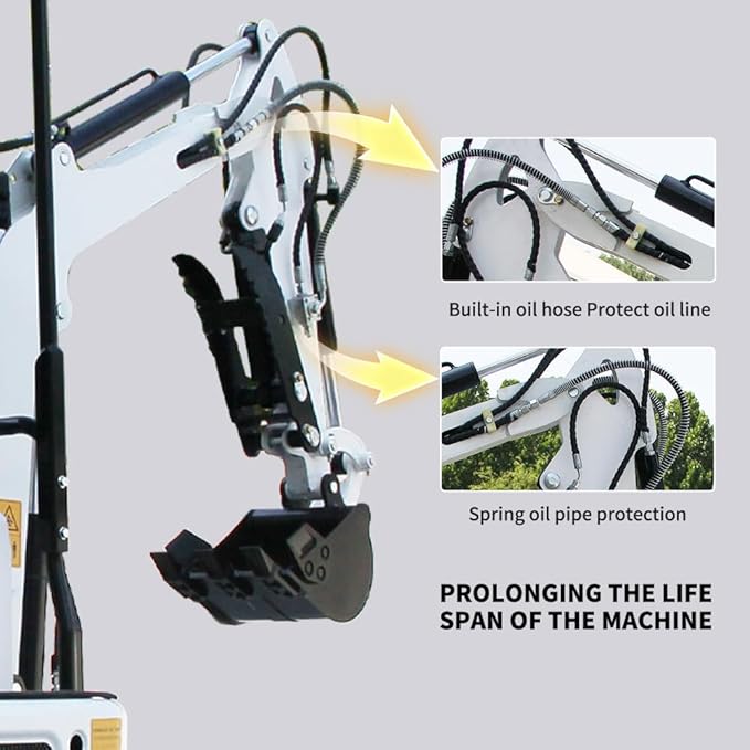 1 Ton Mini Excavator B&S Engine with Excavator Flail Mower Attachments for Garden,Road Cutting Weeds, Branch Shredding,Pioneering Land(W Mower+excavator)