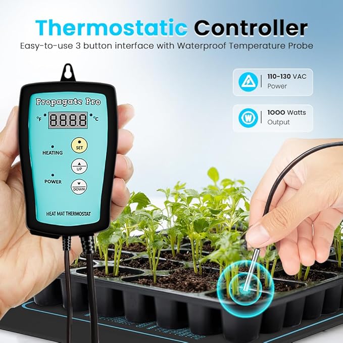 Seedling Heating Mat | Fits (1) Standard 1020 Tray | Germination Grow Heat Pad for Seed & Starter Plants Soil Warmer for Indoor Home Gardening (20x48 Single + Heating Thermostat)