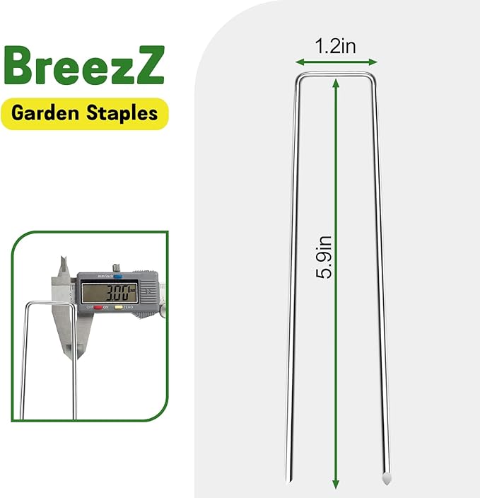 Breezz 50 Pack Garden Staples 6 Inch 12 Gauge Galvanized Pins, Heavy-Duty Ground Stakes for Weed Barrier, Irrigation Tubing, Yard Fabric, Halloween & Christmas Decoration Anchoring