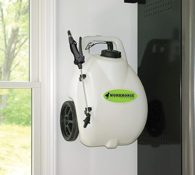Workhorse Sprayers LG05SSG2 Rechargeable Spot Sprayer - White Portable Sprayer with Wheels, Vertical & Horizontal Stream Range, 5 Gallon Tank. Garden Sprayer