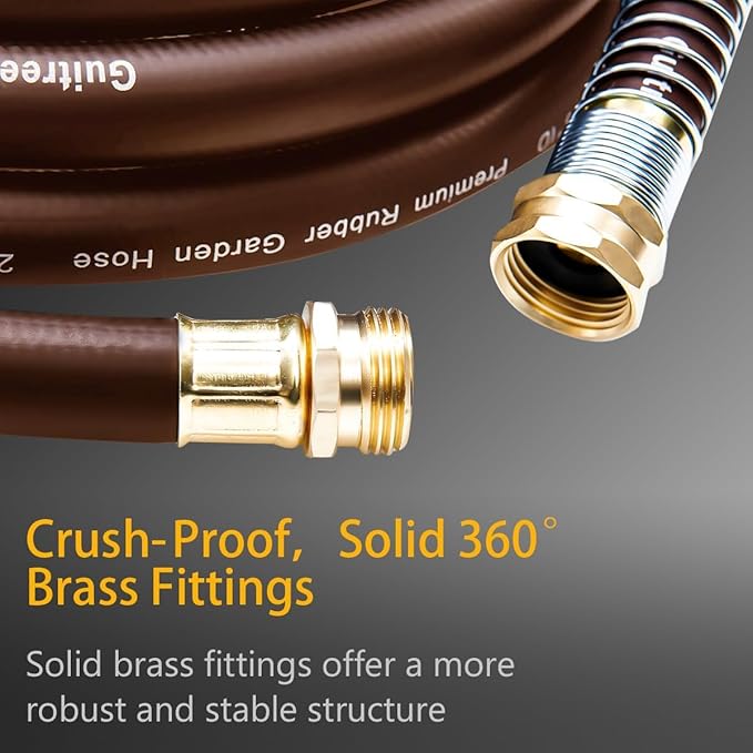 Garden Hose 50FT x 3/4", Heavy Duty Rubber Hose, Water Hose with Five Layered Braiding, Male to Female Fittings, 1000PSI Burst, 300PSI Working (Brown)