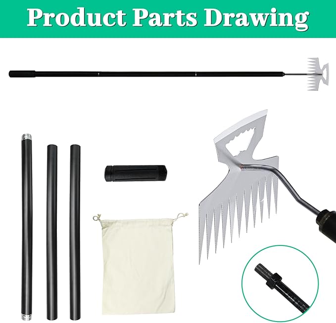 2-in-1 Weed Puller Rake Hand Weeder Garden Tools,New 11 Teeth Uprooting Weeding Tool with Adjustable Long Handle,Manganese Steel Weed Remover Tool for Garden,Lawn Weeding and Loosening Soil(Black)