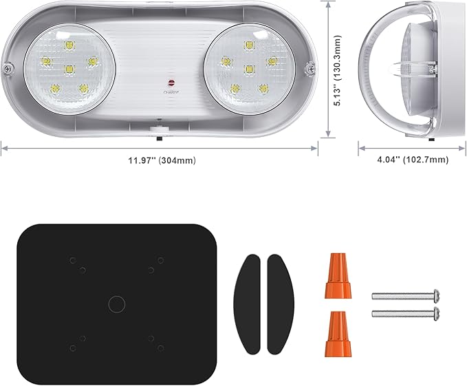 Outdoor Emergency Light with Battery Backup, Exterior Emergency Exit Lights Hardwired, Wet Location LED Egress Lights, Waterproof Commercial Emergency Lighting Fixture, 120-347V, UL Listed(2 Pack)