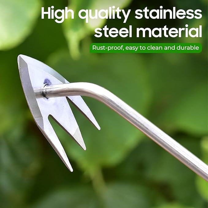 Weed Puller Tool,Weed Remover Tool for Lawn and Garden,Weeder Tool 3 Teeth Manganese Steel with Long Handle,Weeding Artifact Uprooting for Gardening Backyard Farm (Brown)