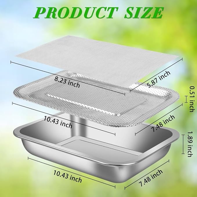 Picowe Stainless Steel Sprouting Trays Seed Sprouting Kit with Stainless Steel Mesh Tray Seed Starter Tray Seed Sprouting Kit (3pack, 10.4 x 7.7inch)