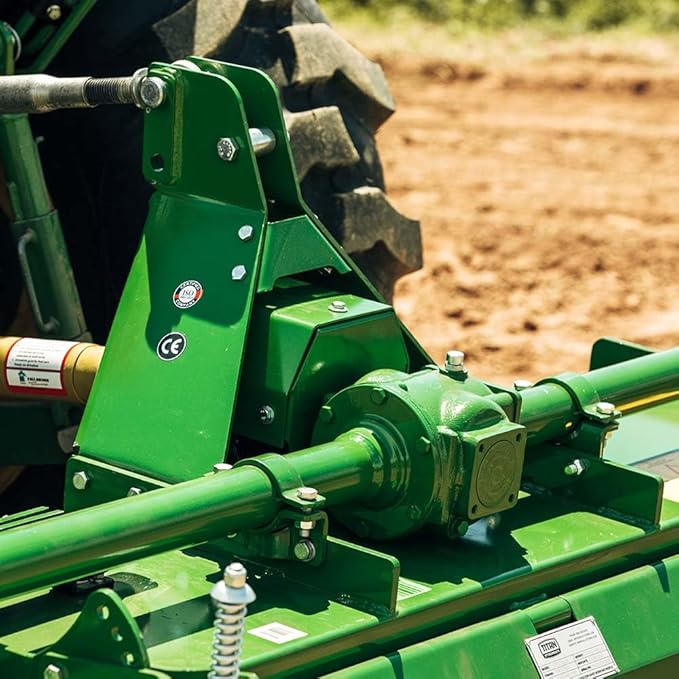 Titan Attachments 3 Point 48" Rotary Tiller Attachment, Fits Cat 1 Tractors, Green Finish, PTO Driven Cultivator with a 540 RPM Gearbox, Replaceable Tines, Aerates Ground Soil