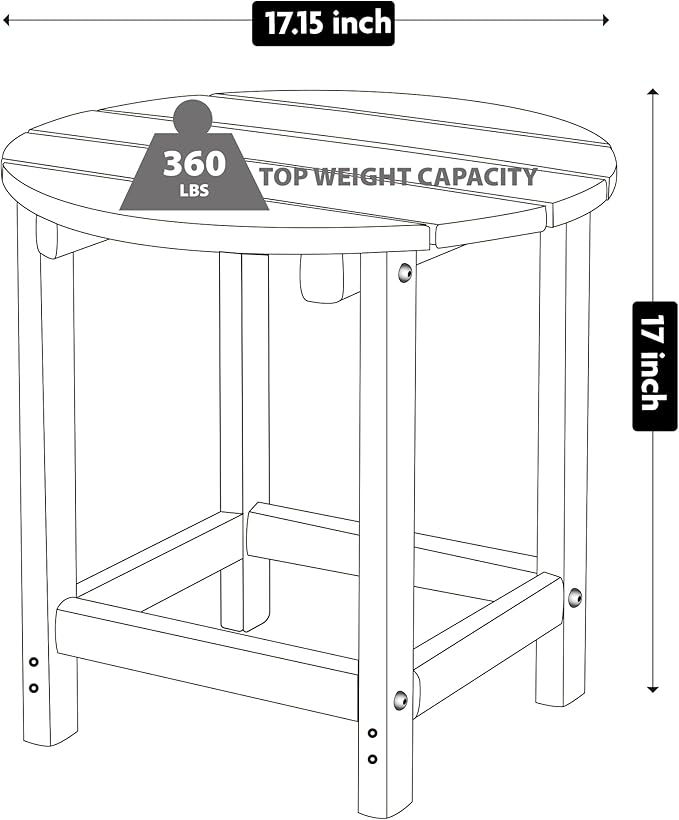 LZRS Round Adirondack Patio Side Table End Table, Outdoor Side Tables for Patio, Backyard,Pool, Indoor Companion, Easy Maintenance & Weather Resistant(White)