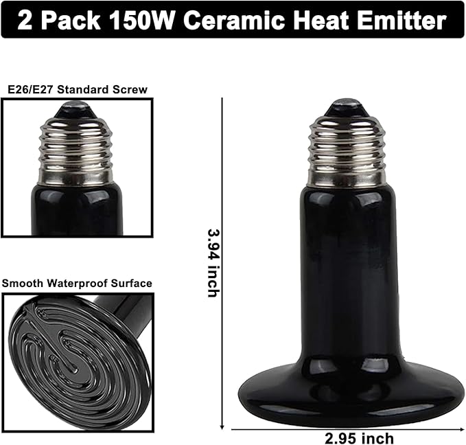 15 inch Dual Reptile Light Fixture, Max 150W Reptile Heat Lamp with 2PCS 150W Ceramic Heat Emitter, Double Dome UVB Light Fixture for Terrarium and Tortoise Habitat