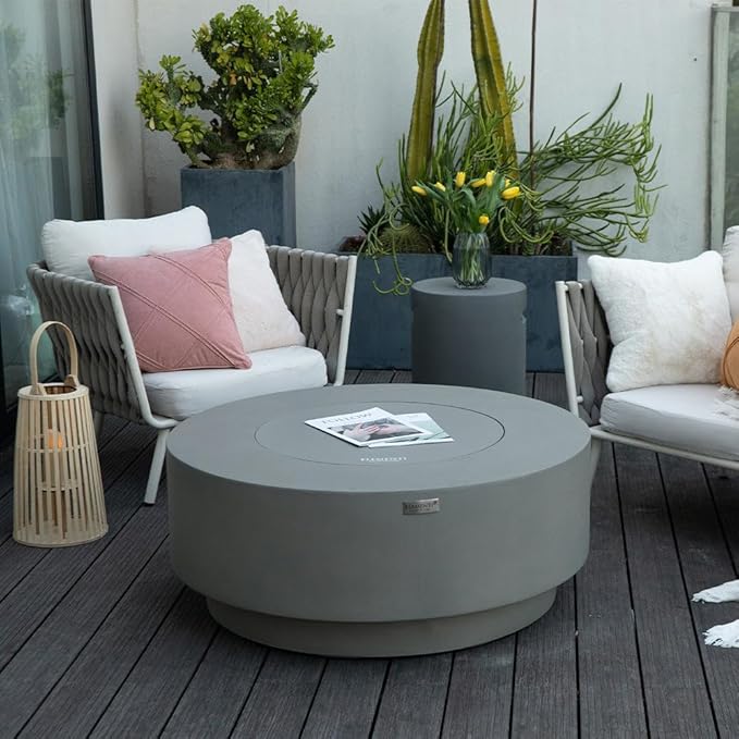 Colosseo Concrete Fire Pit 40.9" x 40.9" Patio Firepit Includes Fire Glass Modern Fire Pits & Outdoor Fireplaces for Garden, Deck, Indoor & Outdoor Heating