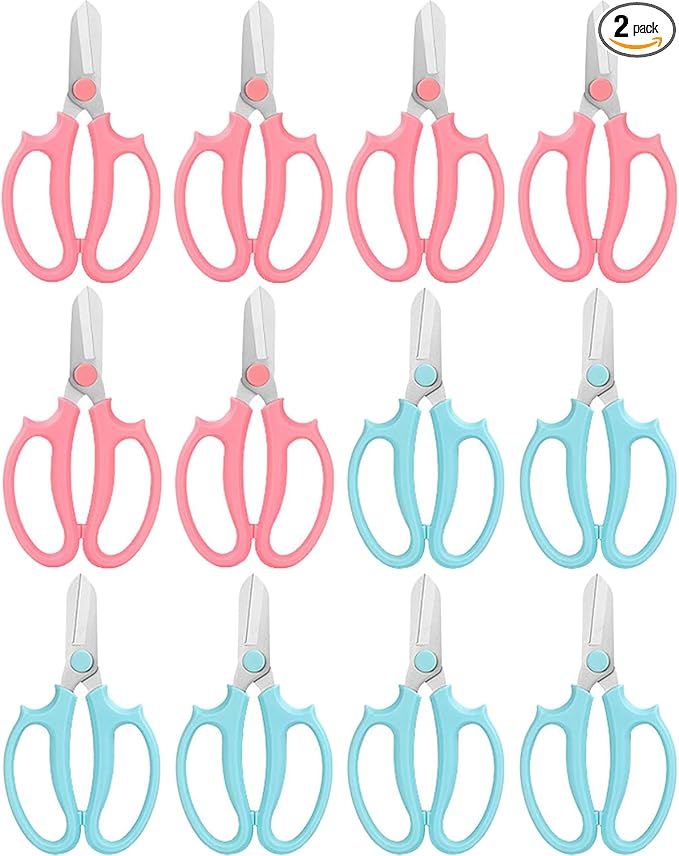 Flower Scissors - Stainless Steel Floral Scissors, Florist Cutters for Stems, Garden Plant Shears for Fresh Flowers (Blue, Pink) (12 PCS)