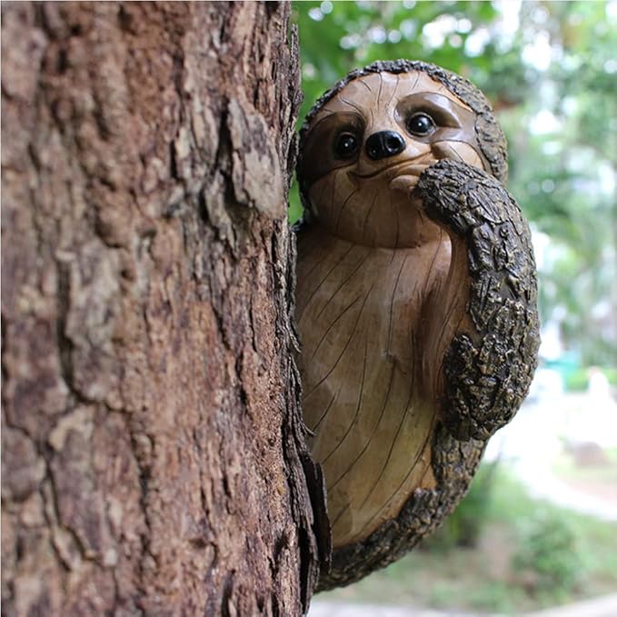 Sloth Tree Hugger, Outdoor Decorations, Resin Garden Sculpture Ornament, Tree Peeker Statue, Summer Gardening Gifts for Housewarming, Handmade with Details, Durable & Waterproof