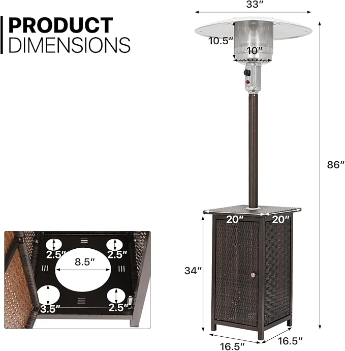 MoNiBloom 48000 BTU Propane Patio Heater with Stainless Steel Burner Outdoor Patio Heater for Commercial Use, Residential, Garden, Backyard, Porch, Deck, Balcony (Brown)