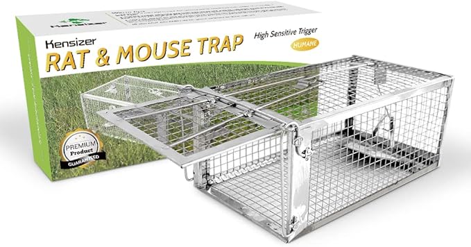Kensizer Humane Rat Trap, Chipmunk Rodent Trap That Work for Indoor and Outdoor Small Animal - Mouse Voles Hamsters Live Cage Catch and Release 1-Pack Small 10.5" L x 5.5" W x 4.5" H