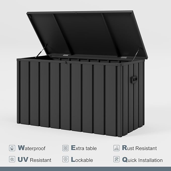 PURPLE LEAF Deck Box 160 Gallon Outdoor Waterproof Lockable Storage Box with Lid Deck Organization for Patio Cushions Side Table Pool Accessories Garden Tools, Gray