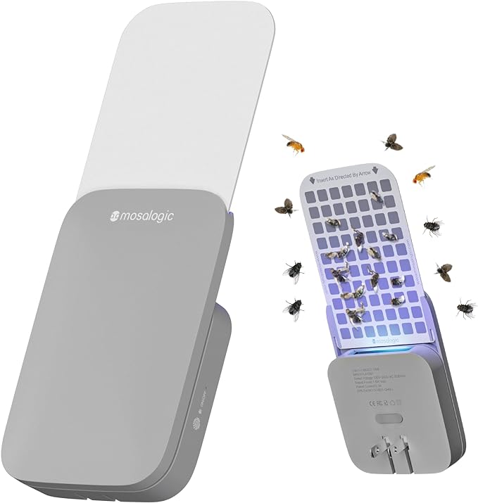 Mosalogic Fly Insect Trap Plug-in Mosquito Killer Indoor Gnat Moth Catcher Fly Tapper with Night Light UV Attractant Catcher for Home Office Grey-1Pack
