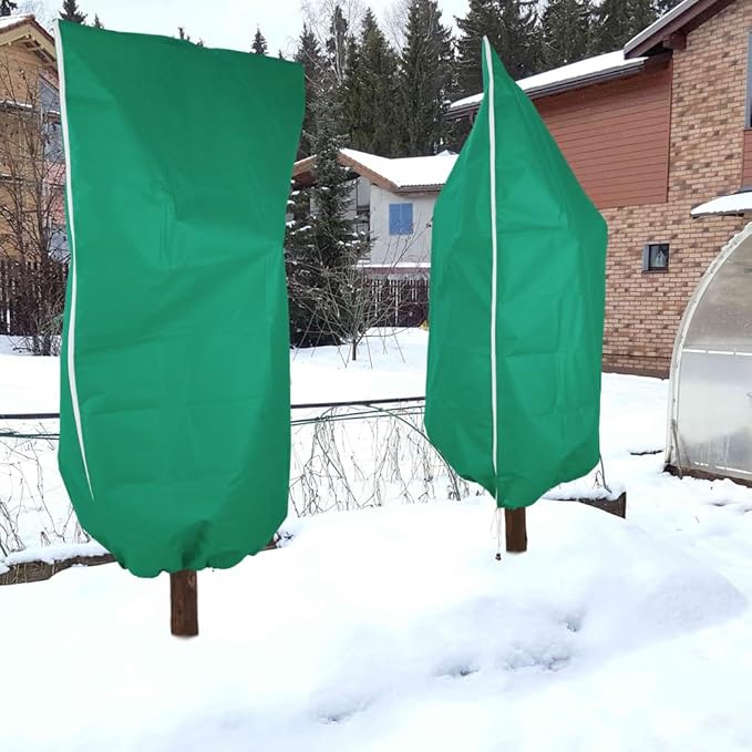 2 Pack Winter Plant Covers Freeze Protection, 47.2" x 70.8" Frost Cloth with Zipper & Drawstring, Winter Tree Covers Bags for Outdoor Plants, Shrubs & Small Trees Protection (Green)