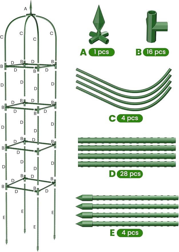 Garden Obelisk Trellis for Climbing Plants, 6FT Garden Obelisk Rustproof PE Coated Metal Potted Plant Climbing Support, Thickened Tube Plant Tower Trellis for Clematis Vine Support Indoor (2 Pack)