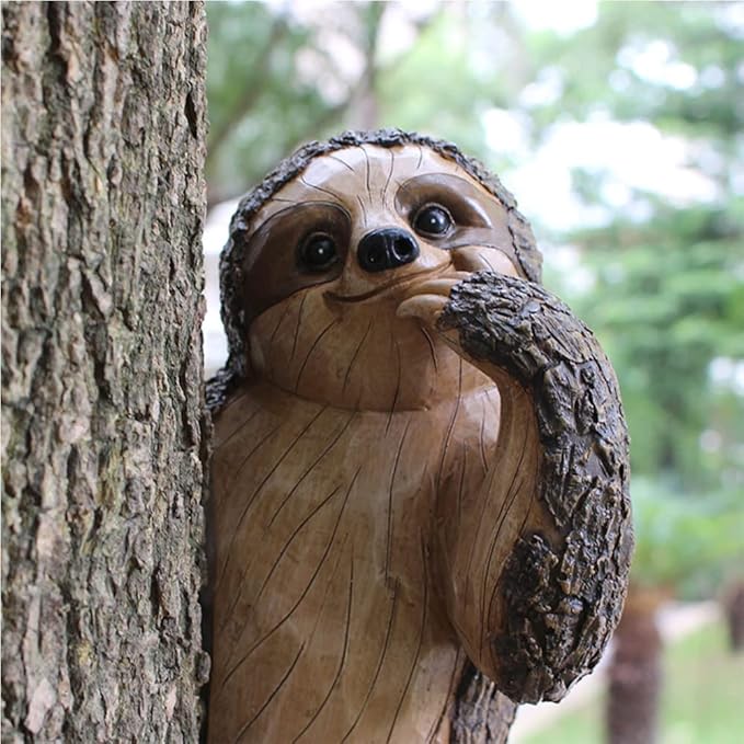 Sloth Tree Hugger, Outdoor Decorations, Resin Garden Sculpture Ornament, Tree Peeker Statue, Summer Gardening Gifts for Housewarming, Handmade with Details, Durable & Waterproof